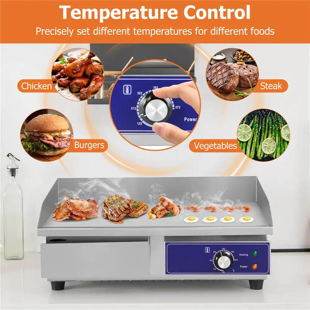 22 In. Commercial Electric Grill 110-Volt 2000-Watt Flat Top Countertop Grill 12