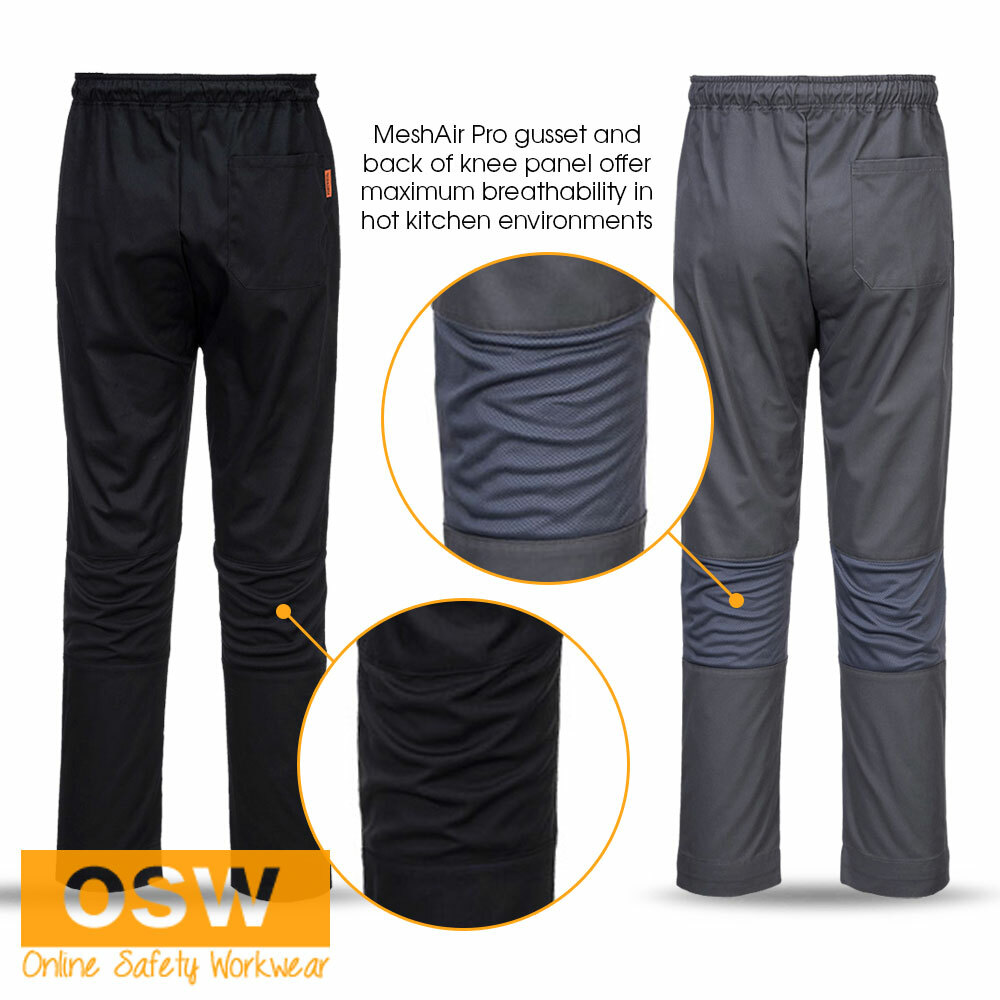 Adults Slim Fit Mesh Breathable Vent Chef Kitchen Work Pants – Black/Slate Grey