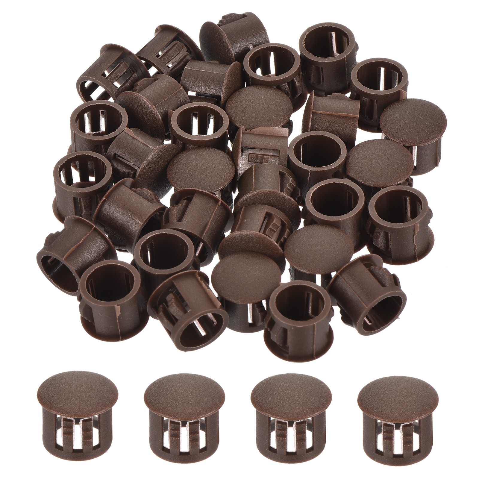 32Pcs 11mm Brown Nylon Plastic Round Locking Hole Plugs Insert End Cap