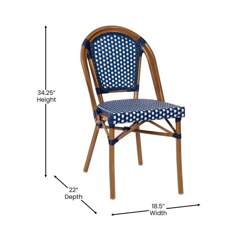 Bistro Style Navy & White Armless Dining Chair With Bamboo Aluminum Frame