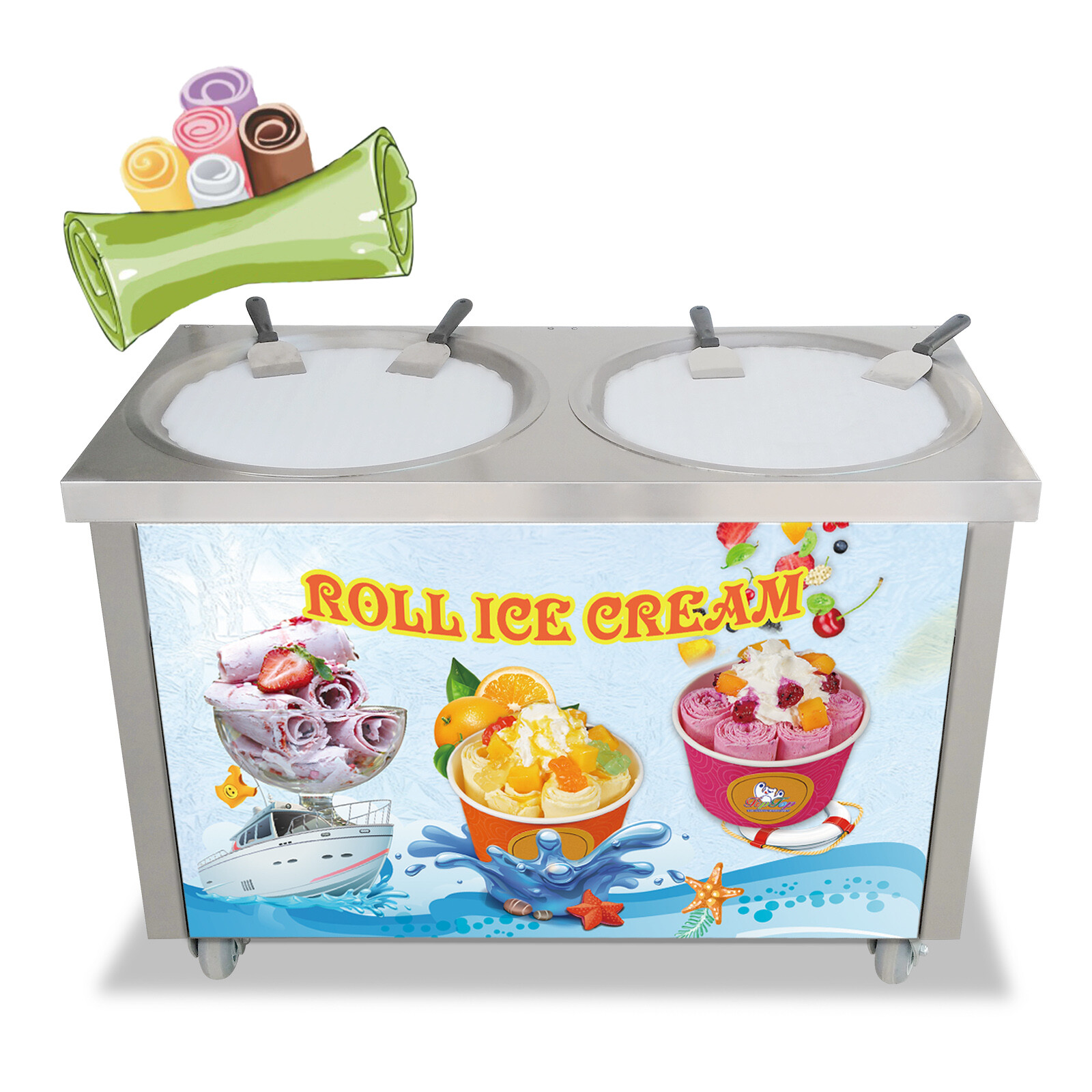 Kolice commercial ETL 22″ (55cm) round double pans fried ice ceram roll machine