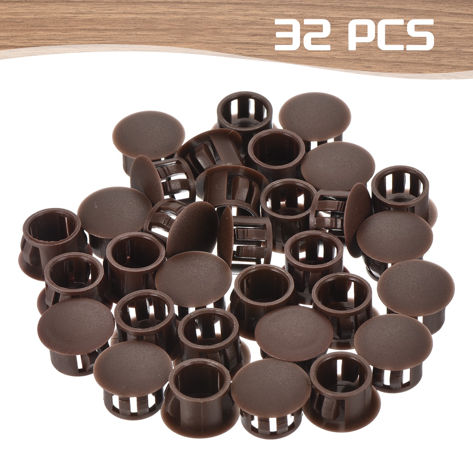 32Pcs 14mm Brown Nylon Plastic Round Locking Hole Plugs Insert End Cap