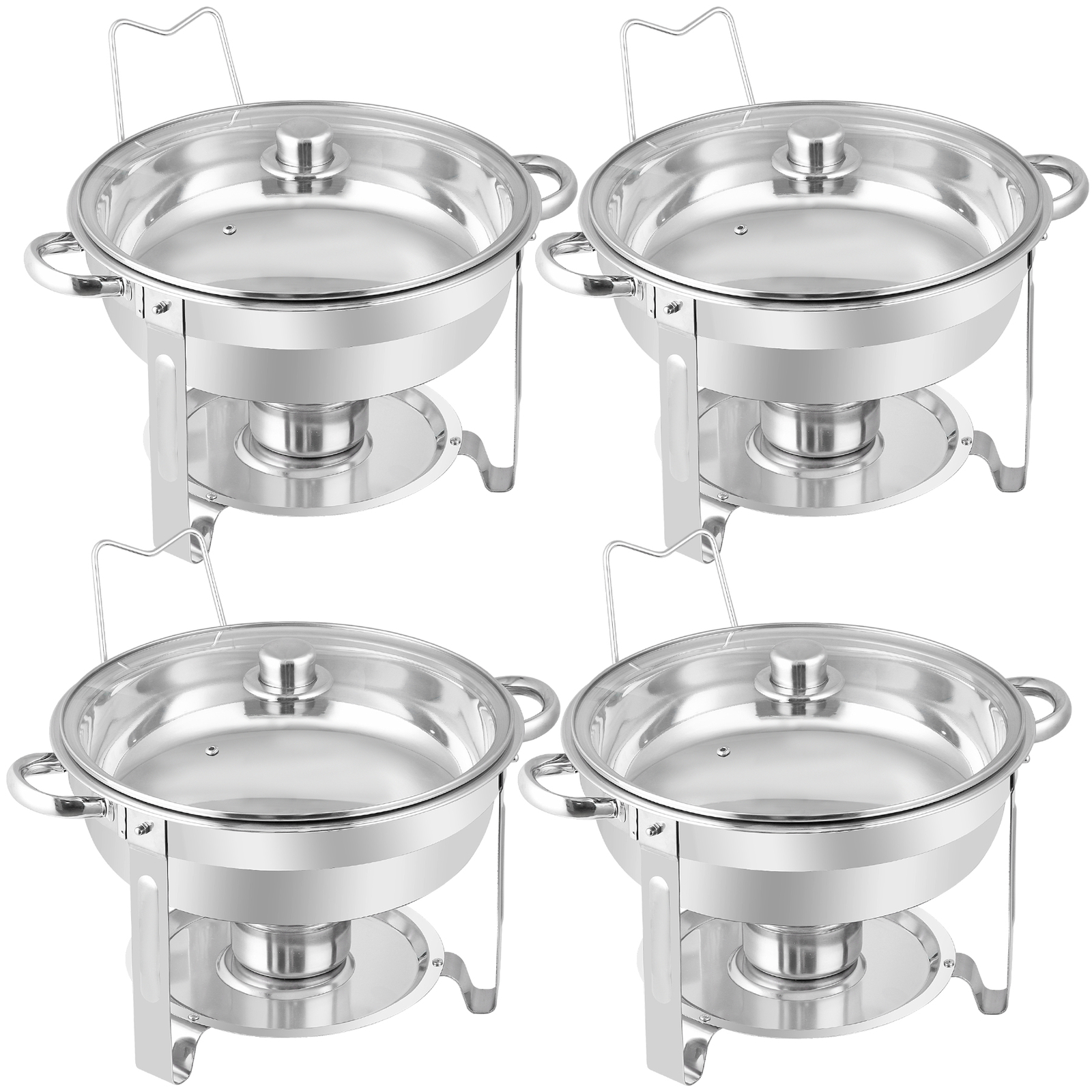 4 PCS 5Qt Stainless Steel Round Chafing Dishes Buffet Warmer Set with Glass Lid