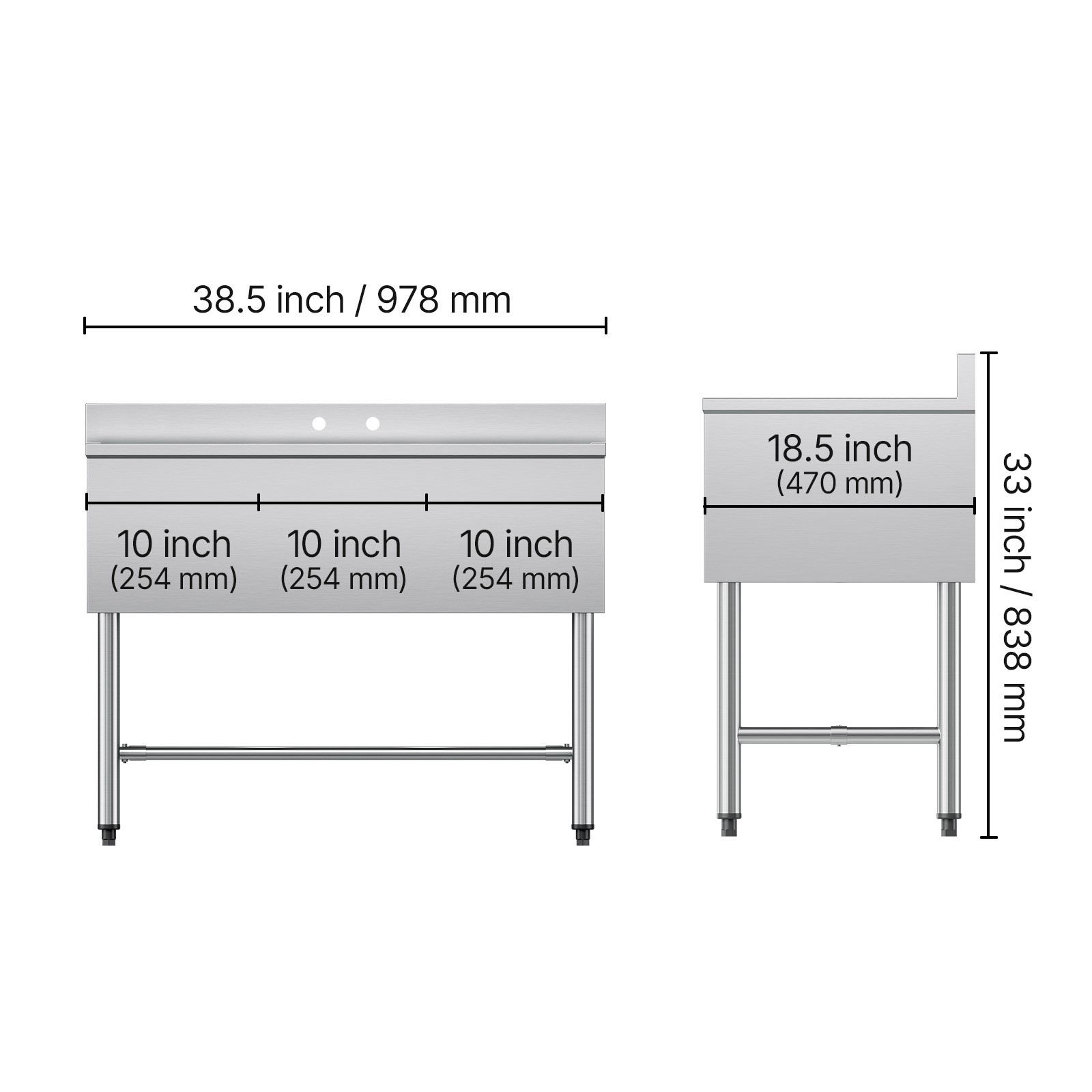 Uimoso 3-Basin Stainless Steel Sink for Commercial Kitchens, 38.5″