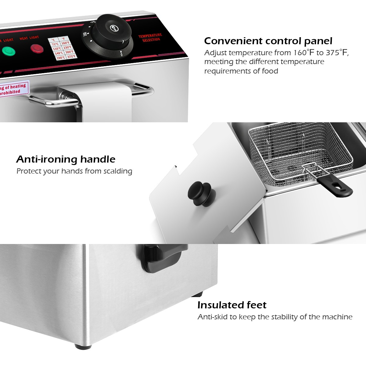Costway 3400W Electric Countertop Deep Fryer Dual Tank Steel Commercial
