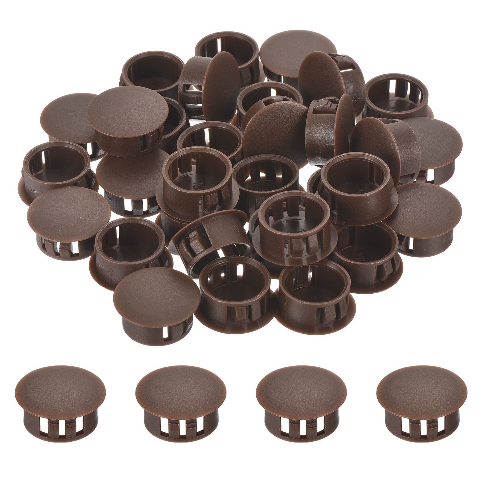32Pcs 20mm Brown Nylon Plastic Round Locking Hole Plugs Insert End Cap