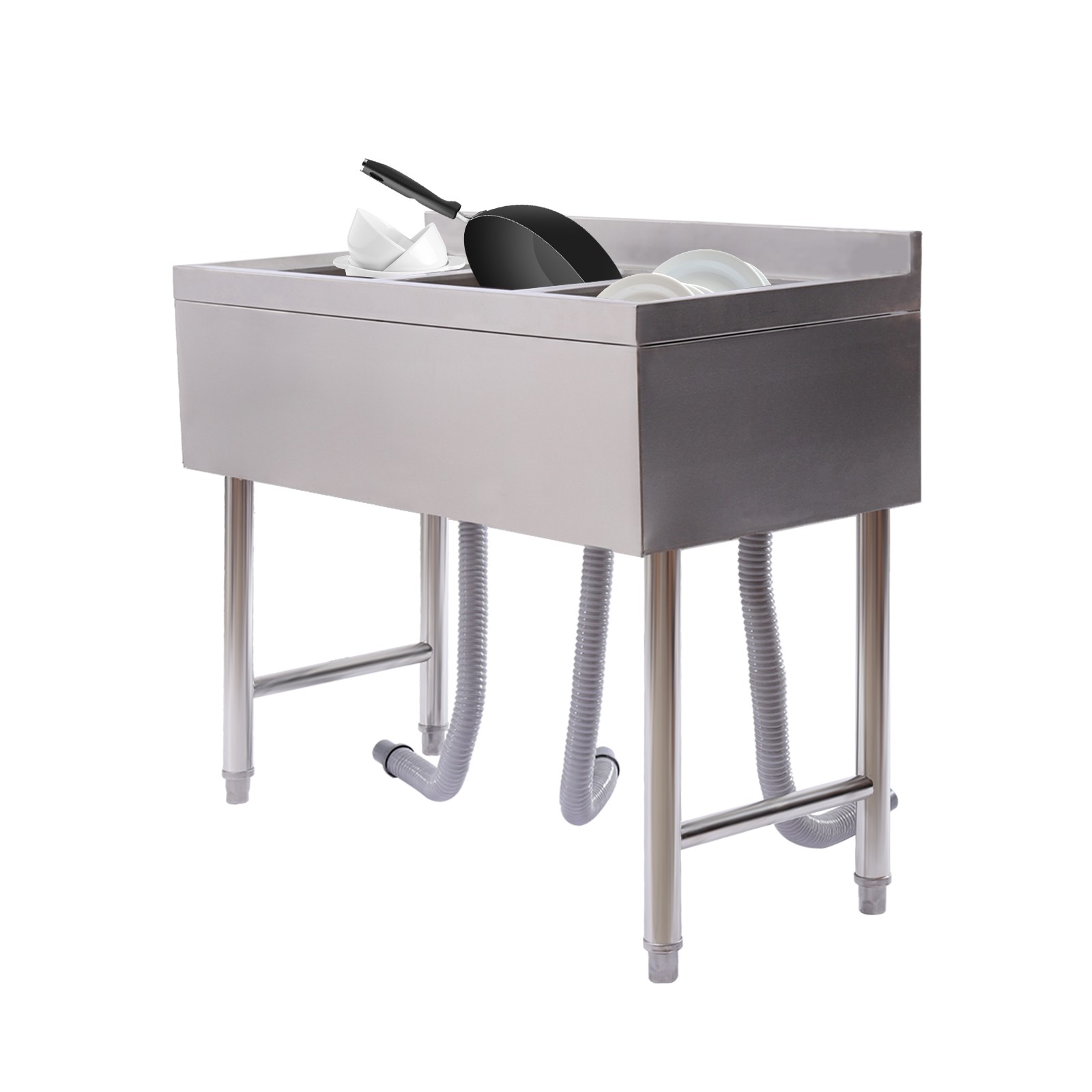 Three 3 Compartment Stainless Steel Commercial Kitchen Restaurant Bar Sink