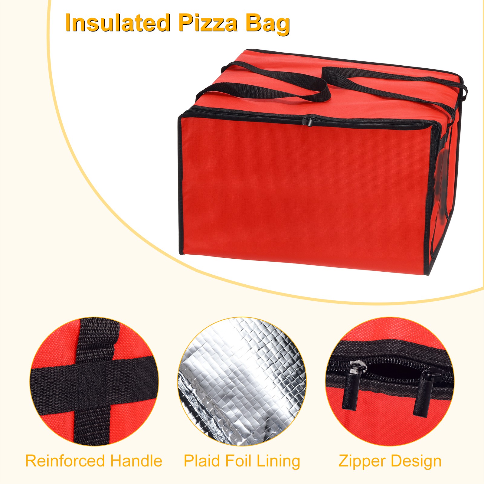 Insulated Pizza Bag 24x24x14 Inches Non-woven Fabrics Grocery Bag Red