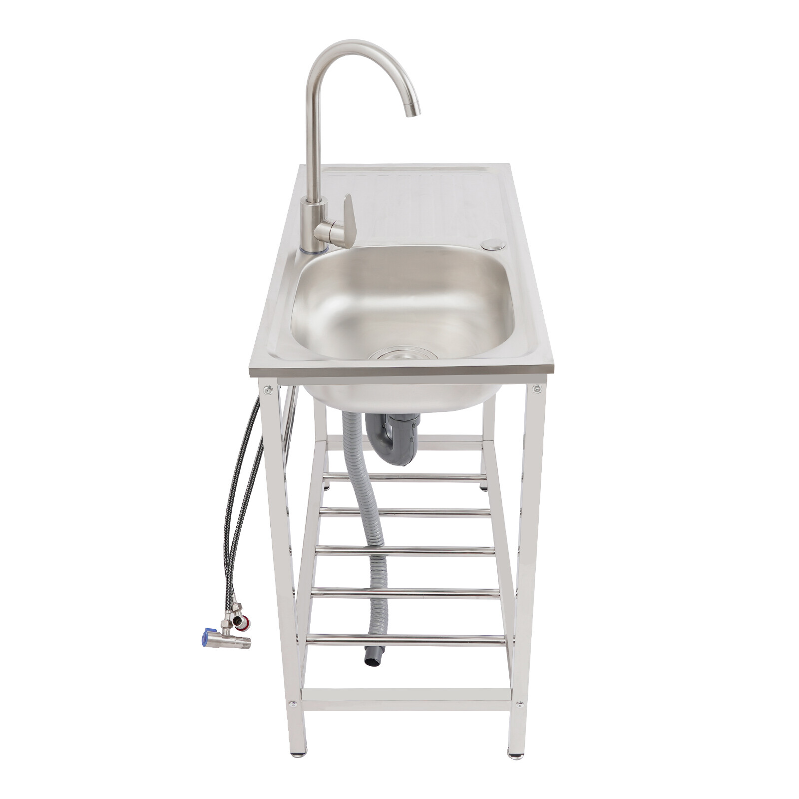 Stainless Steel Utility Sink, Free Standing with Faucet & Drainpipe for Homes