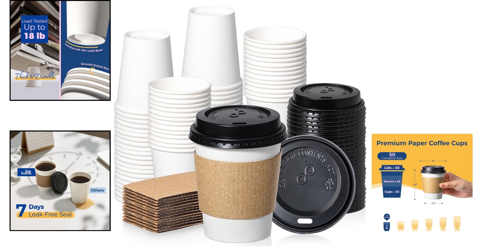 Classic White 8 oz Coffee Cups with Lids – 50 Pack Leak-Proof & BPA-Free