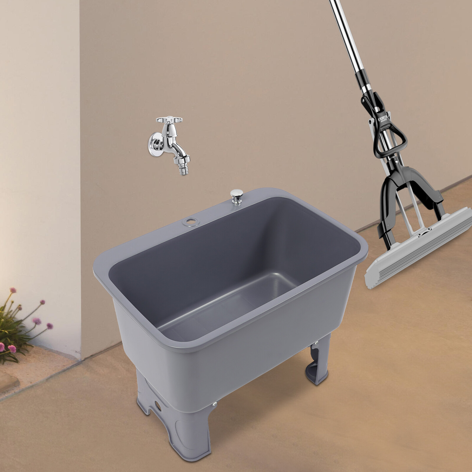 Portable Floor Mop Sink, Large Capacity Mop Bucket Freestanding Utility Mop Sink