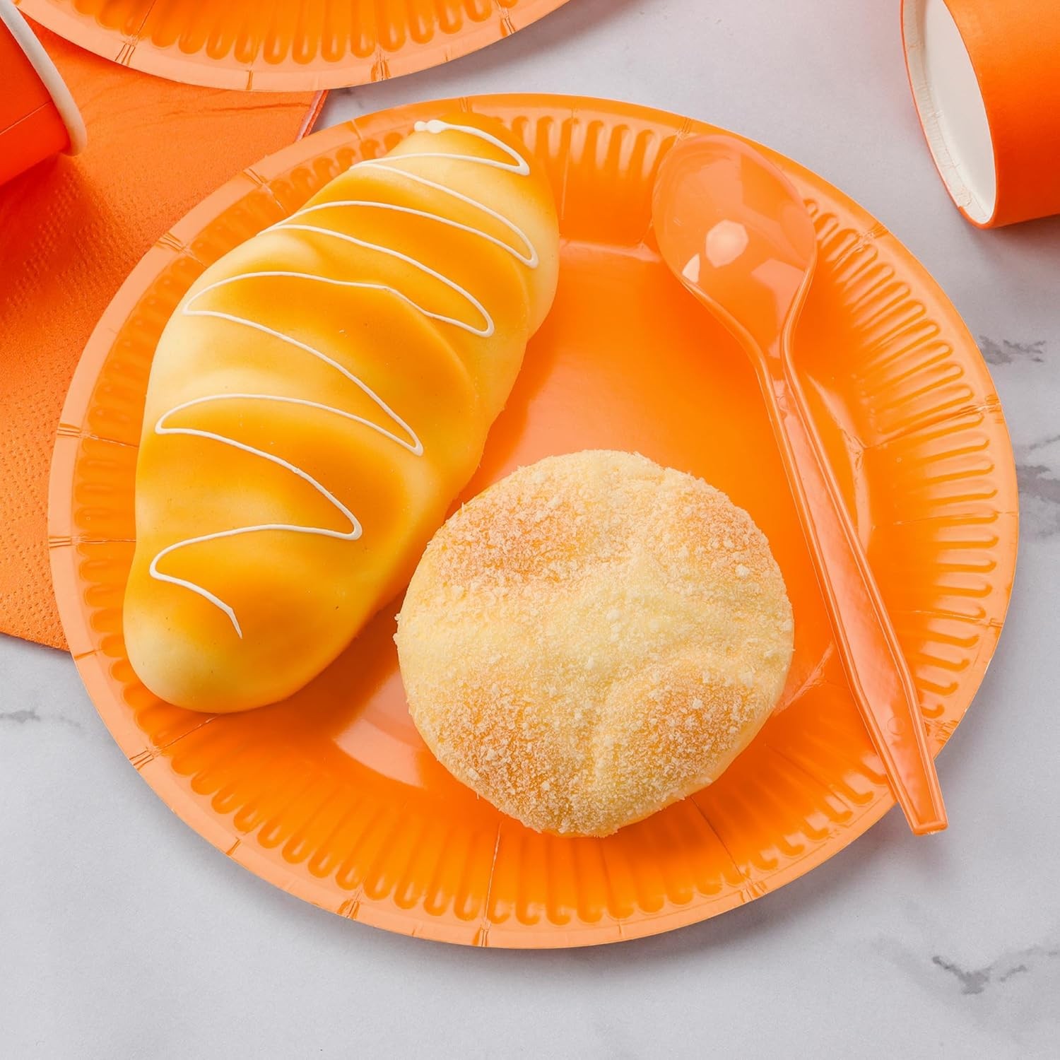 210pcs Orange Paper Plates Disposable Tableware Party Supplies- Includes 9″