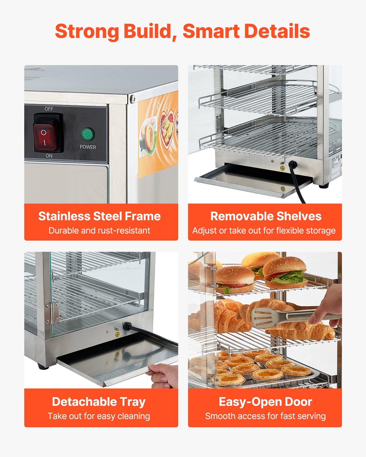 VEVOR 3-Tier Commercial Food Warmer Display Pizza Cabinet 60L with LED Light