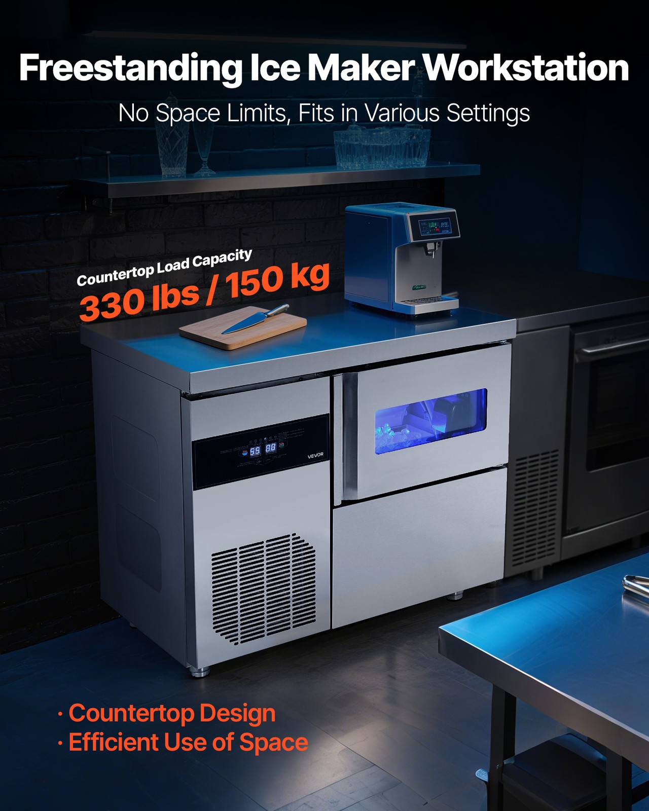 VEVOR Commercial Ice Maker Freestanding Worktop Ice Machine 132 lbs/24H 70 Cubes