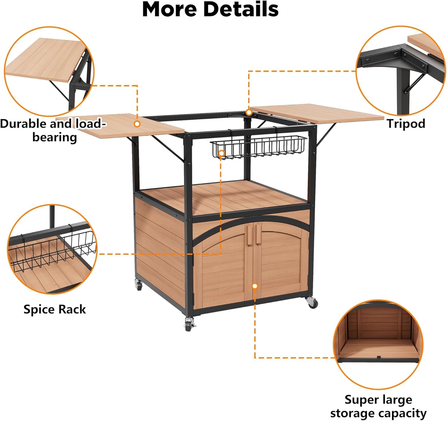 Heavy Duty Ceramic Egg Grill Cart, 51.8″ Outdoor BBQ Station for Round Smokers