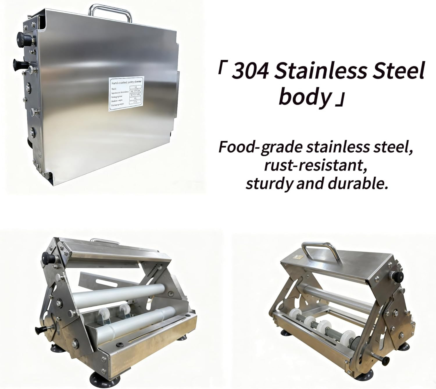 304 Stainless Steel Manual Dough Sheeter with Adjustable Thickness Roller
