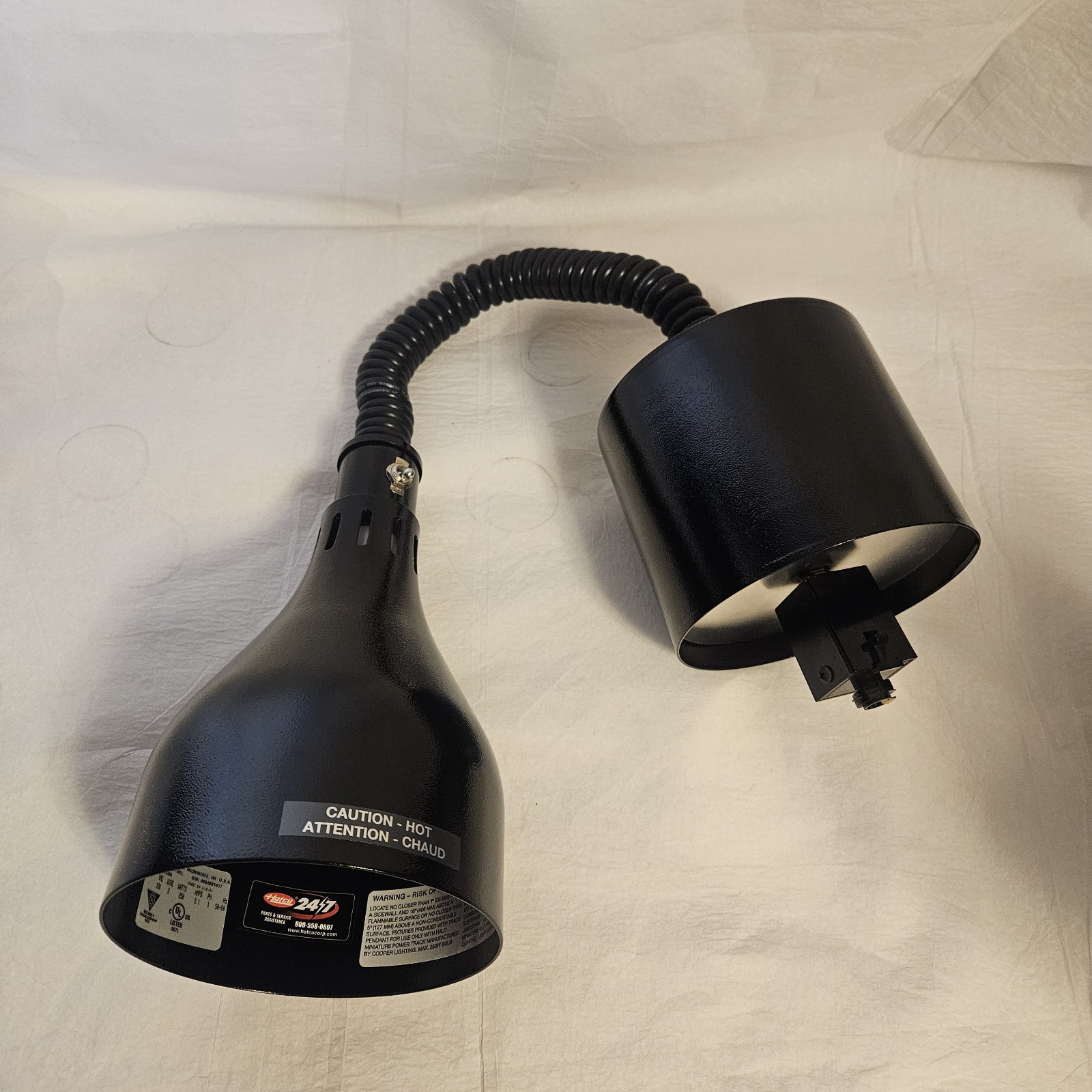 Hatco DL-500-RTL Standard Retractable Cord Track Mount Heat Lamp Gloss Black NEW