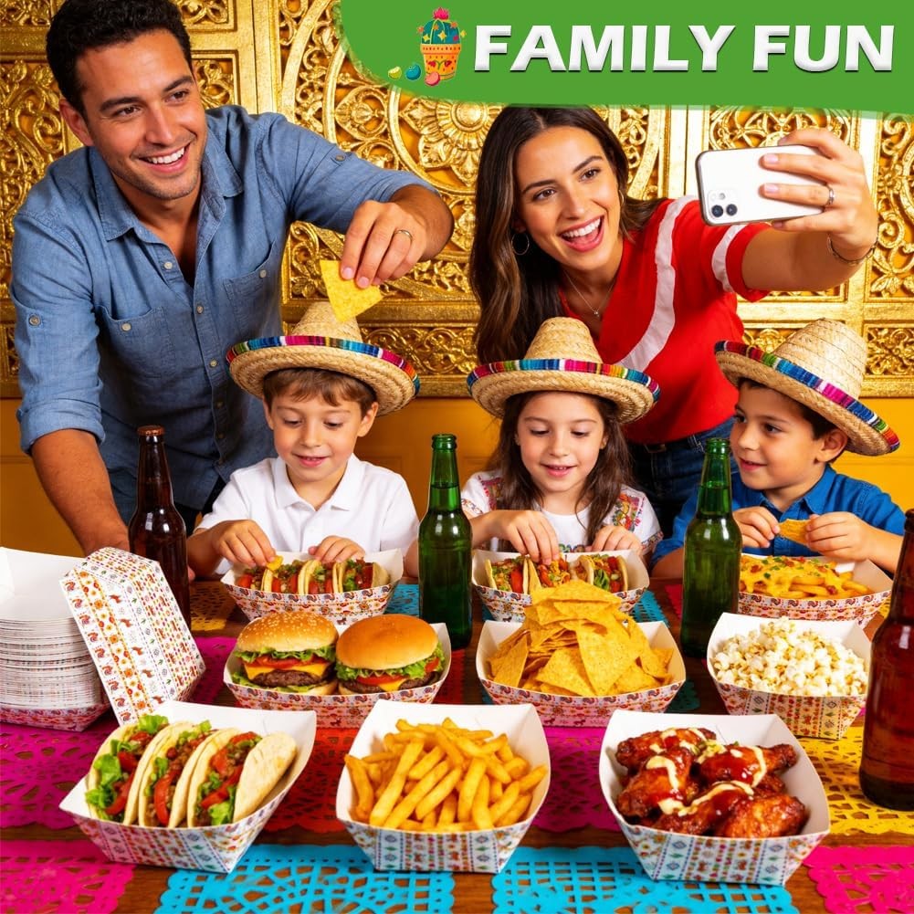 100 PCS 2LB Paper Food Boat Trays, Disposable Mexican Nacho Trays Fully