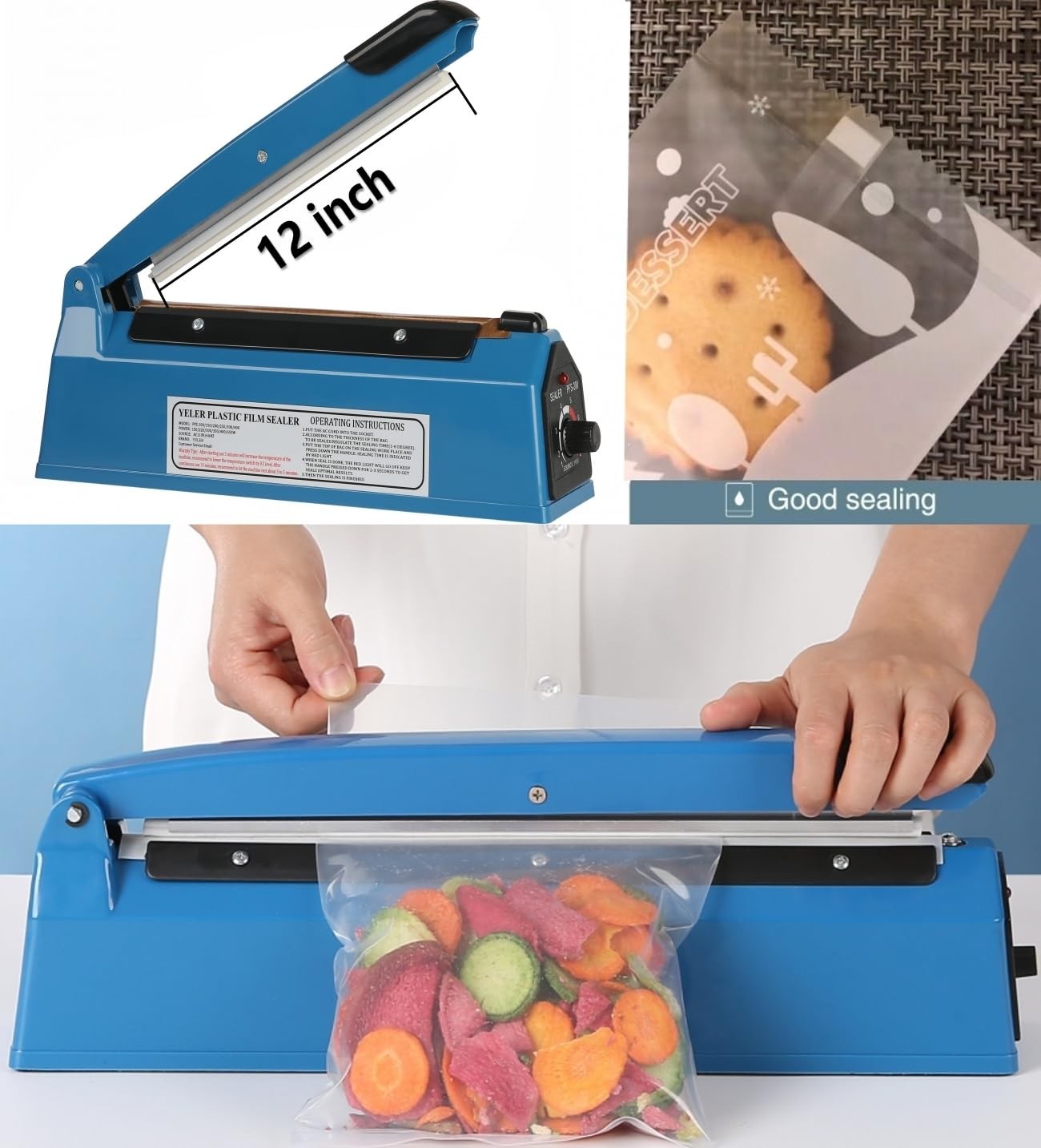 Yeler 12 Inch Impulse Heat Sealer Impulse Bag Sealer Manual Poly Bag Heat