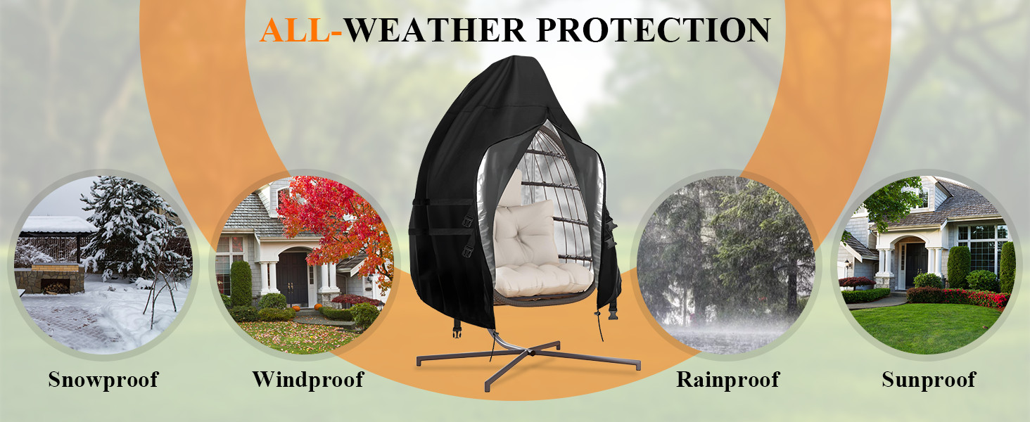 Egg Chair Cover Waterproof, 66×60 Inch Windproof Double Seat Wicker Swing