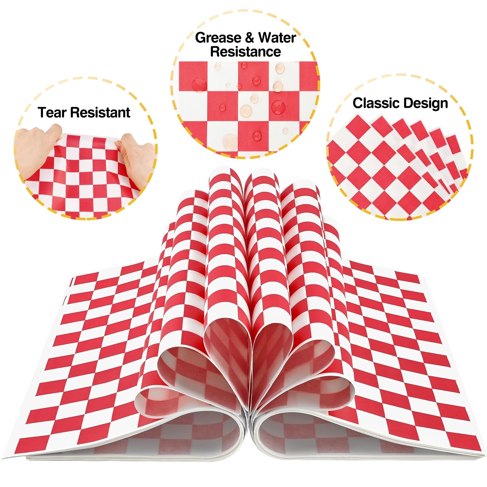 Ocmoiy 500 Sheets Sandwich Wrapping Paper, 12 x 12 Inches Red and White Check…