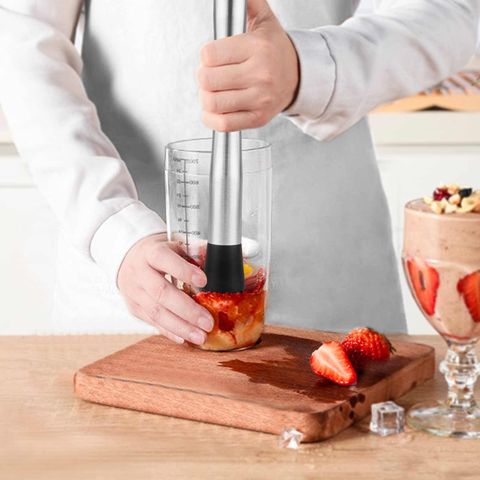 tifanso Muddler for Cocktails, 10″ and Long Handle Bar Silver