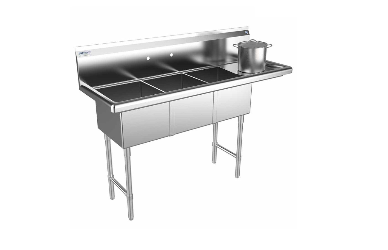 Prepline XS3C-1416-R, 56″ Stainless Steel Three Compartment Commercial Sink