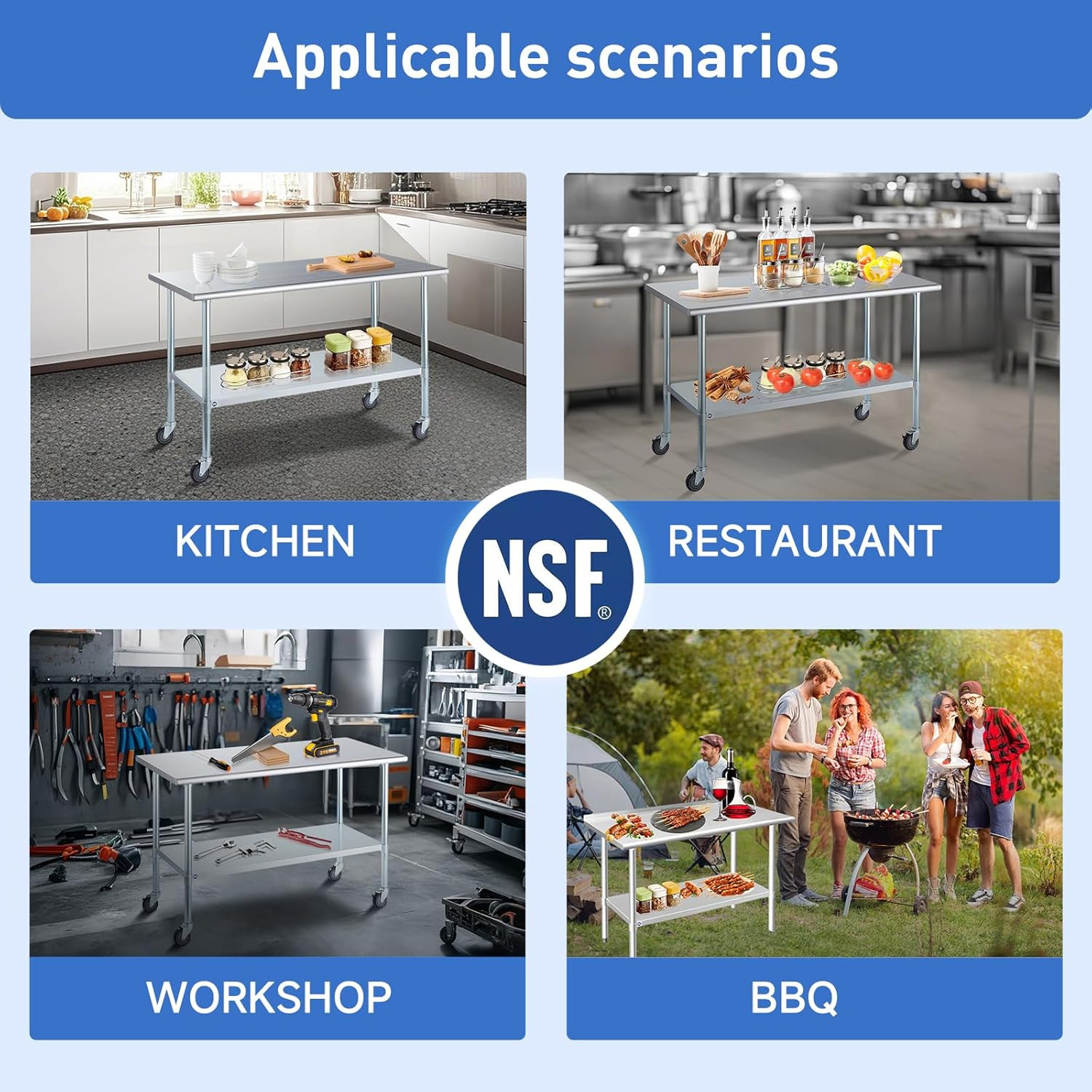 Stainless Steel Table for Prep & Work 24X36 Inches, NSF Metal Commercial Kitchen