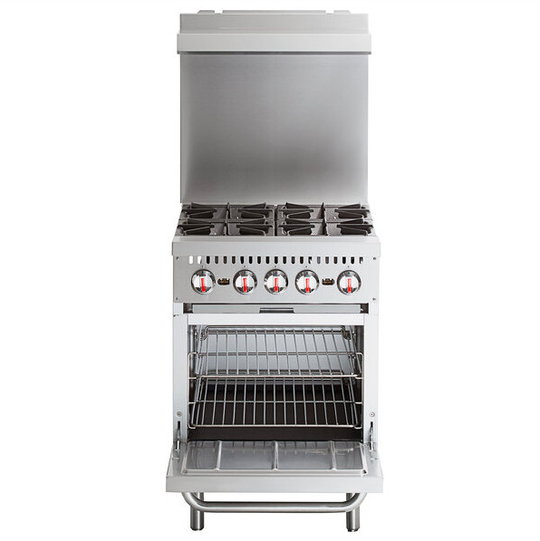 Commercial Kitchen Restaurant 24″ LIQUID PROPANE 4 Burner Range w/ Standard Oven