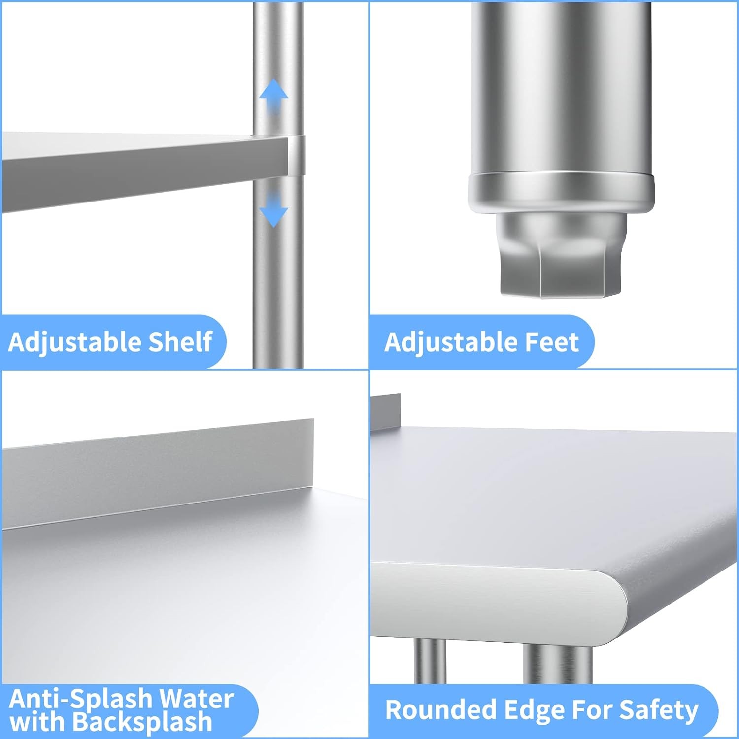 72» x 24» Stainless Steel Table for Prep & Work with Backsplash for Kitchen