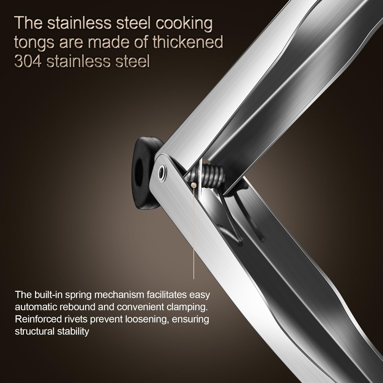 Huakai 12-inch Locking Stainless Steel Kitchen Tongs 12inch, Silver