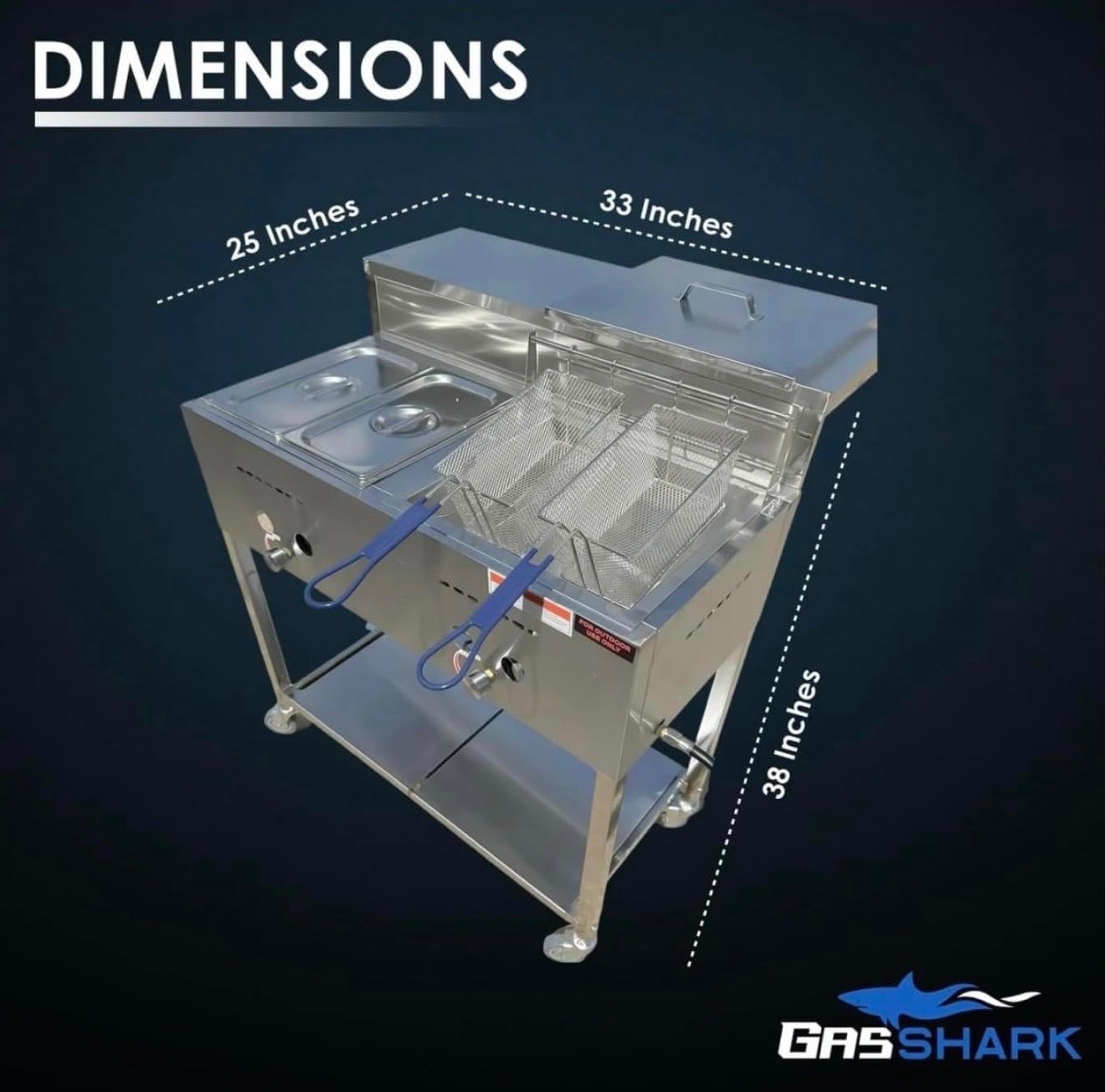 Deep Fryer Cart with 2 Pan Steam Table | Propane | Portable | Stainless Steel