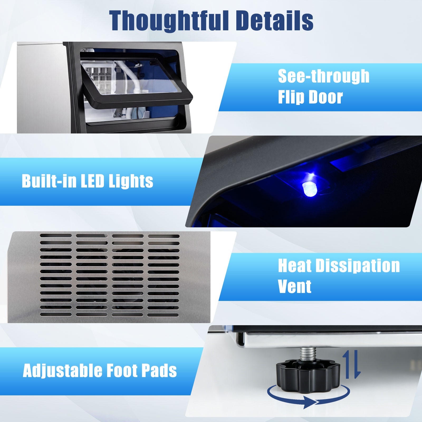 Commercial Ice Maker 110 lbs/24H, Stainless Steel Ice Machine w/25 lbs Capacity
