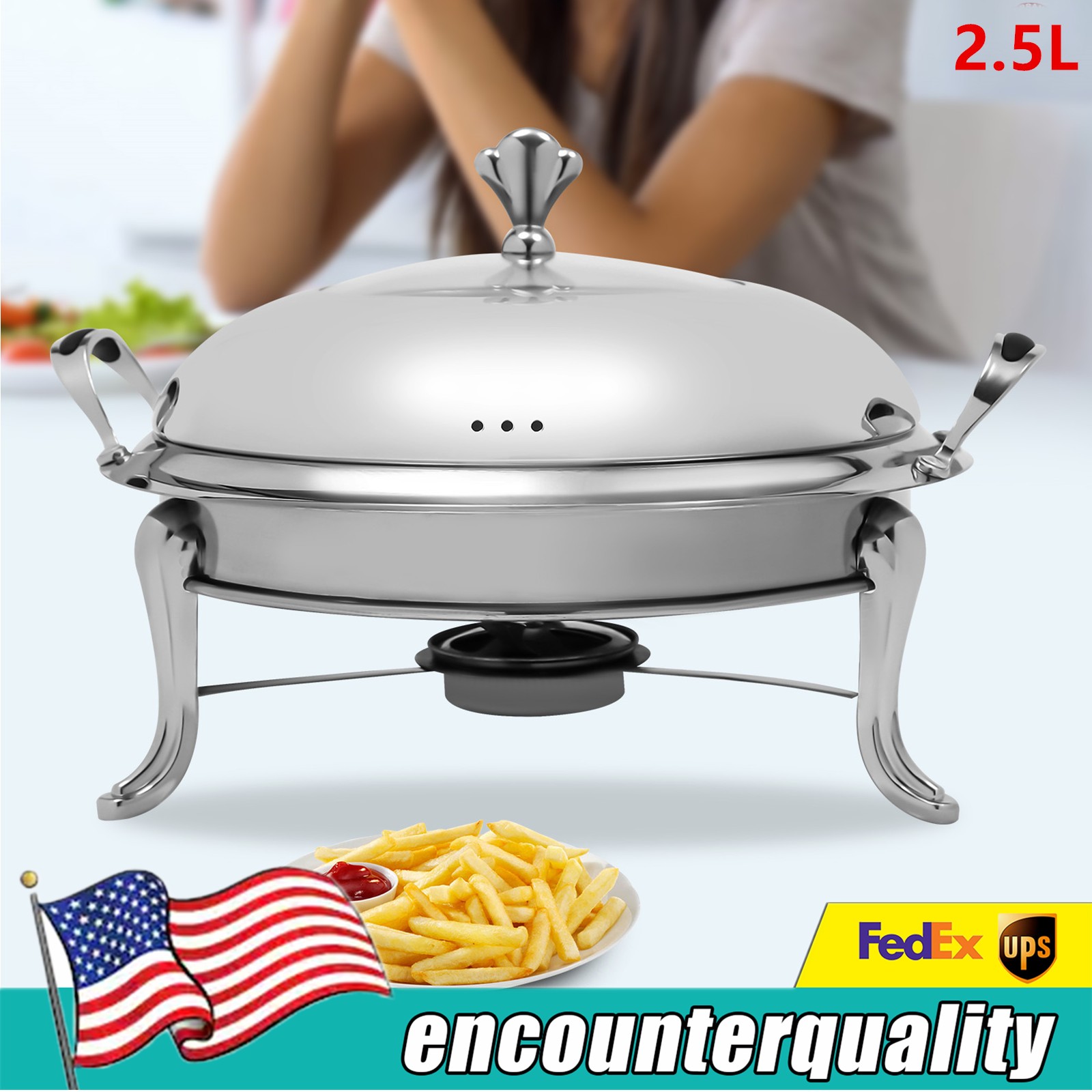 2.5L Round Stainless Steel Chafing Dish Set – Elegant Buffet Warmer