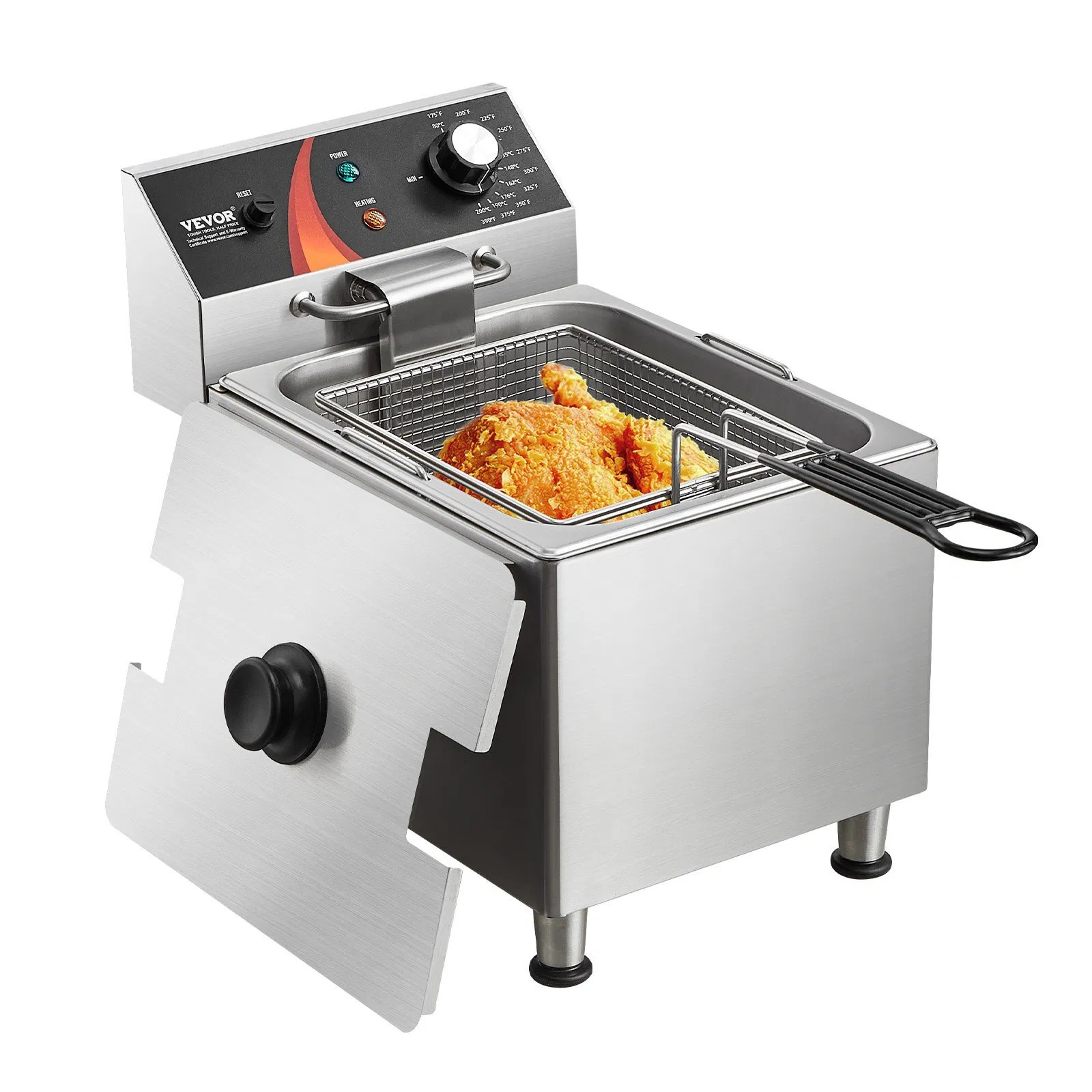 Commercial Deep Fryer, 1750W Electric Countertop Fryer with Basket & Height-Adj