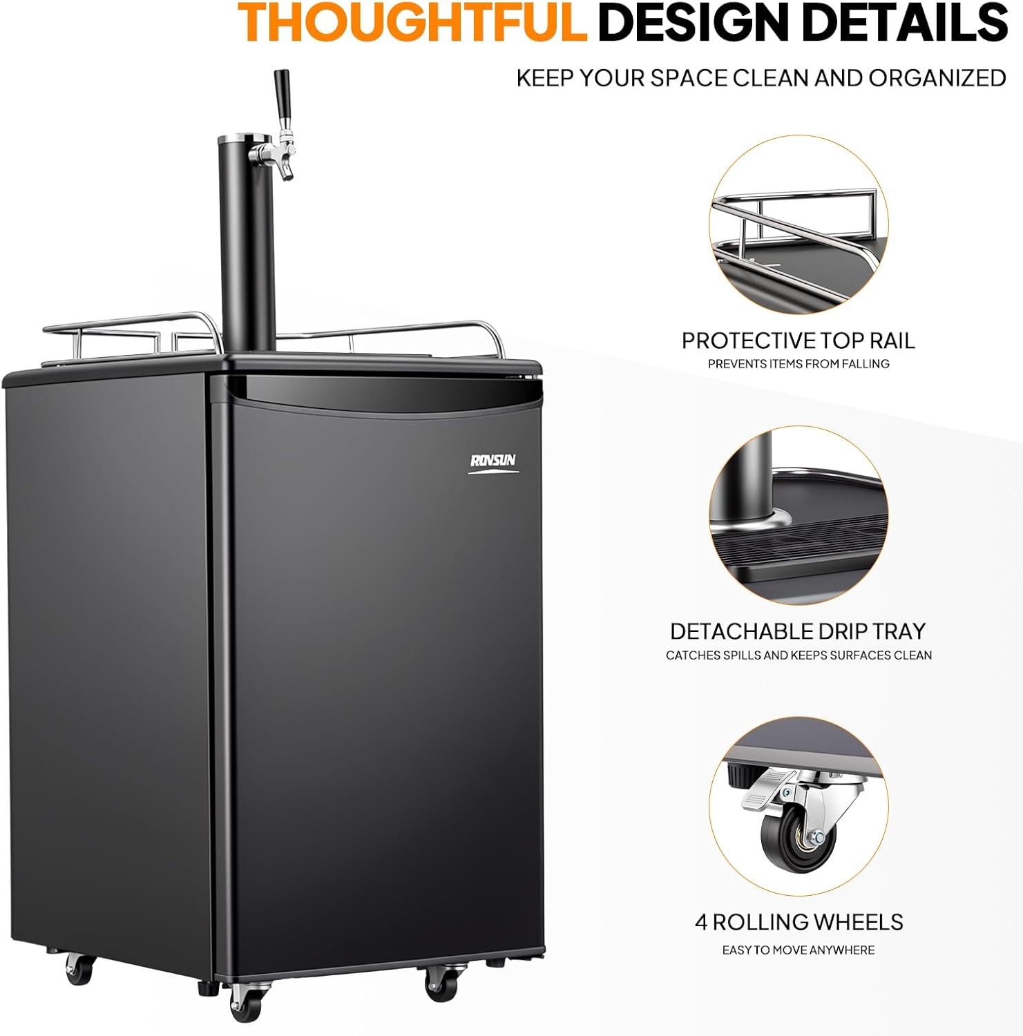 Full Size 5.4 Cu.Ft, Beer Kegerator with CO2 Tank Included, Draft Beer Dispenser