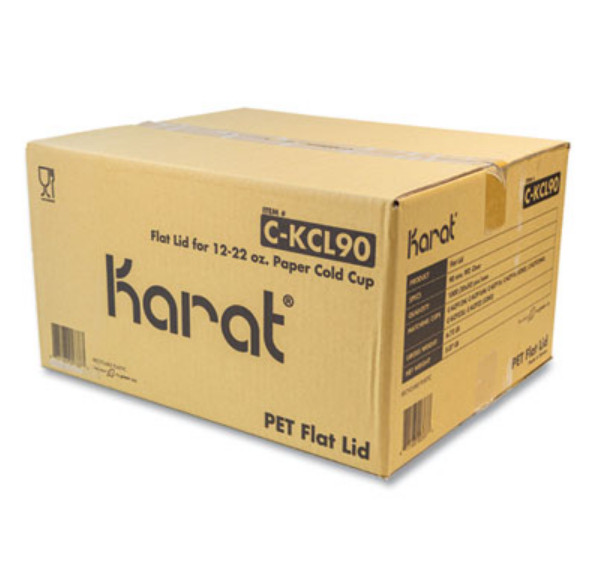 Karat CKCL90 Flat Lid, Fits 12 oz to 22 oz Cold Cups, Plastic, 1,000/ct