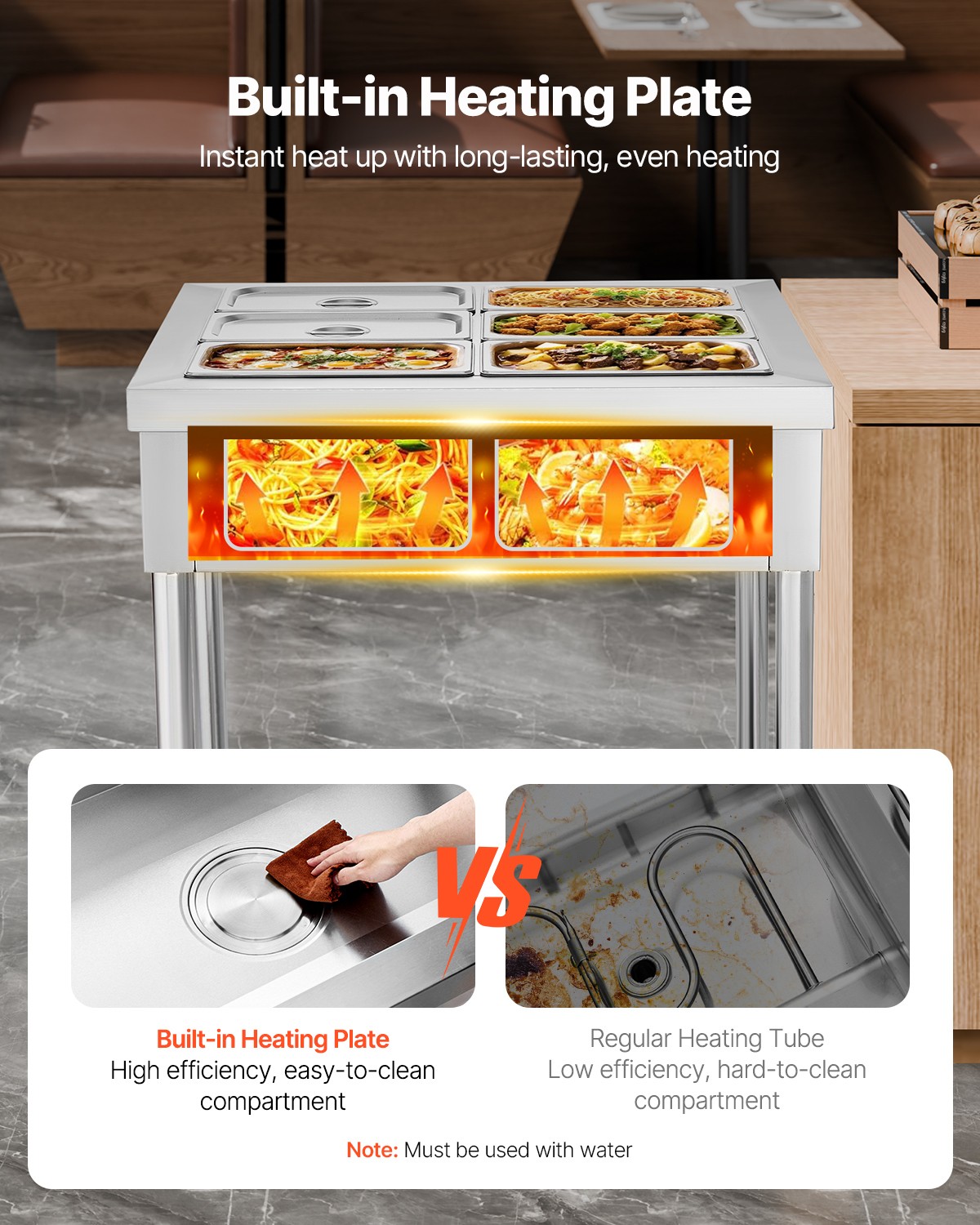 VEVOR 6 x 1/3 Pans Commercial Food Warmer Electric Steam Table with Undershelf