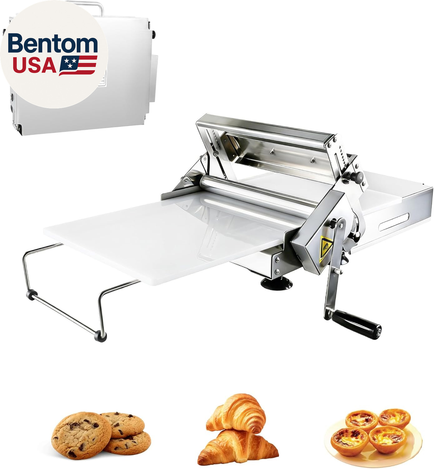 Folding Dough Sheeter（12″）, Manual Hand Crank Dough Roller Machine, Stainless St