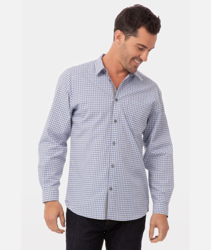 New – Chef Works Mens Modern Gingham Long Sleeve Dress Shirt (SHC05)-SBE-M