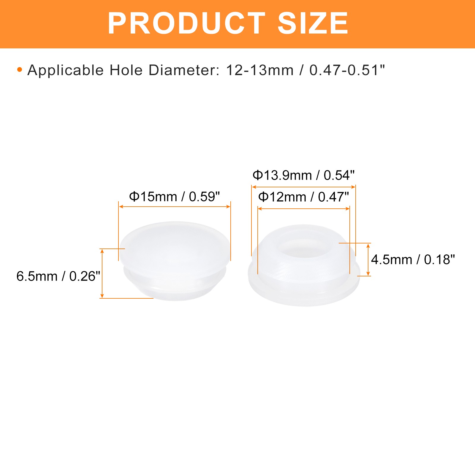 15Pcs Silicone Plugs, Rubber Round Hole Plugs for 12-13mm Hole, Translucent