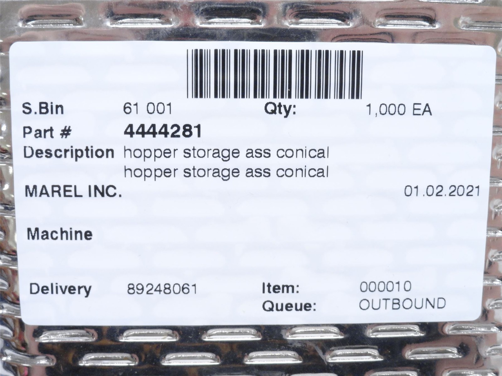 248269 New-No Box; Marel 4444281 Conical Storage Hopper Assembly; SS
