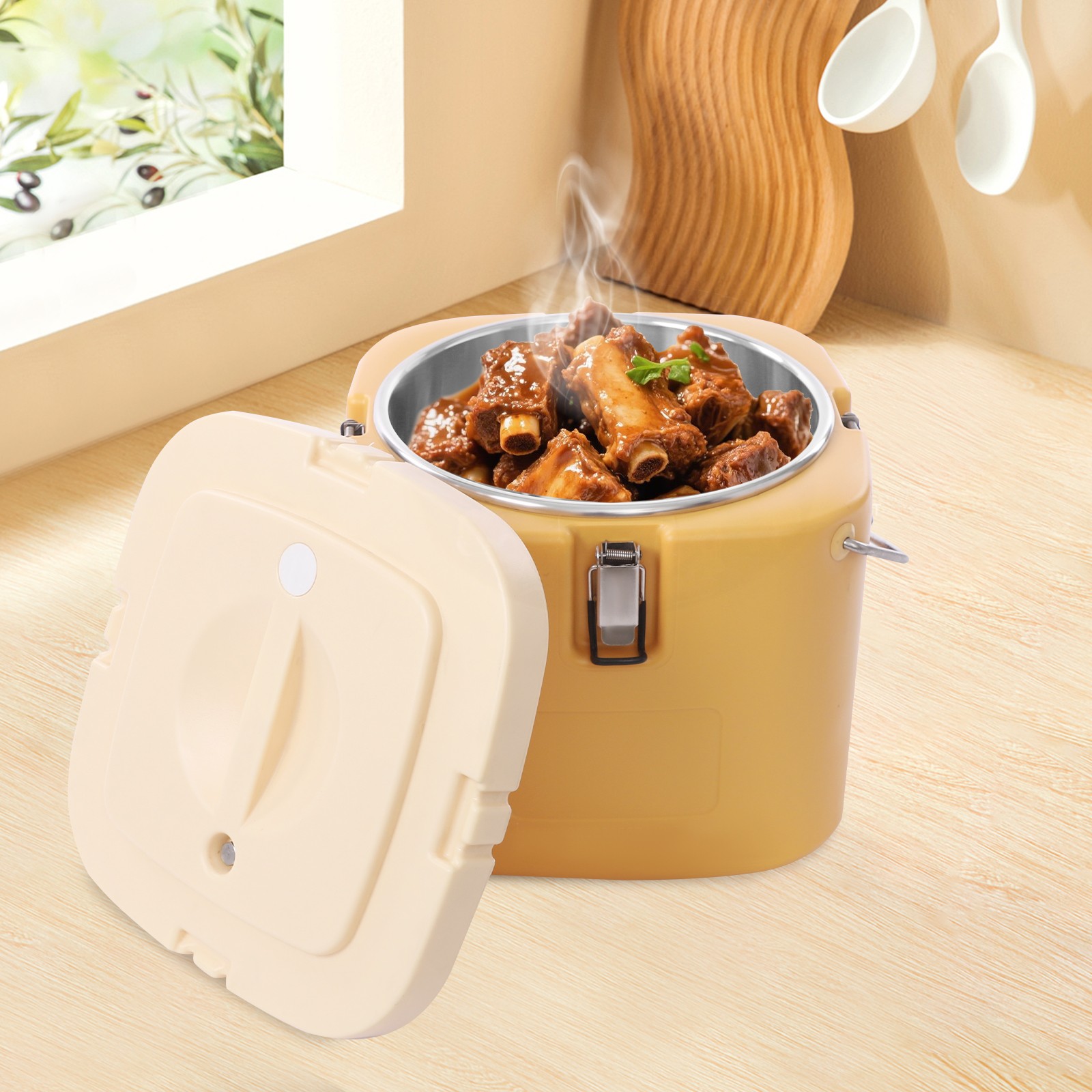 16L Commercial Insulated Soup Container Stainless Steel Portable Ginger Yellow