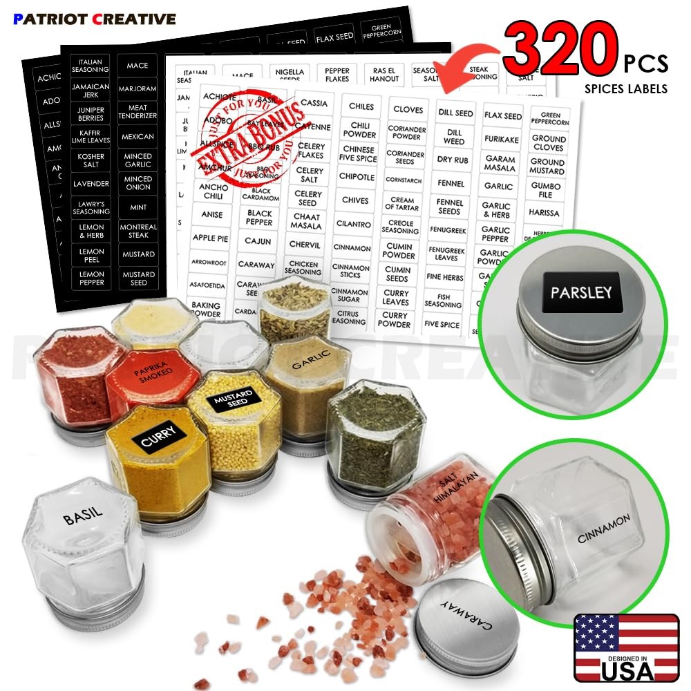 Patriot Creative Patriot Set Of 25 Hexagon Glass Spice Jars Shaker Lids And