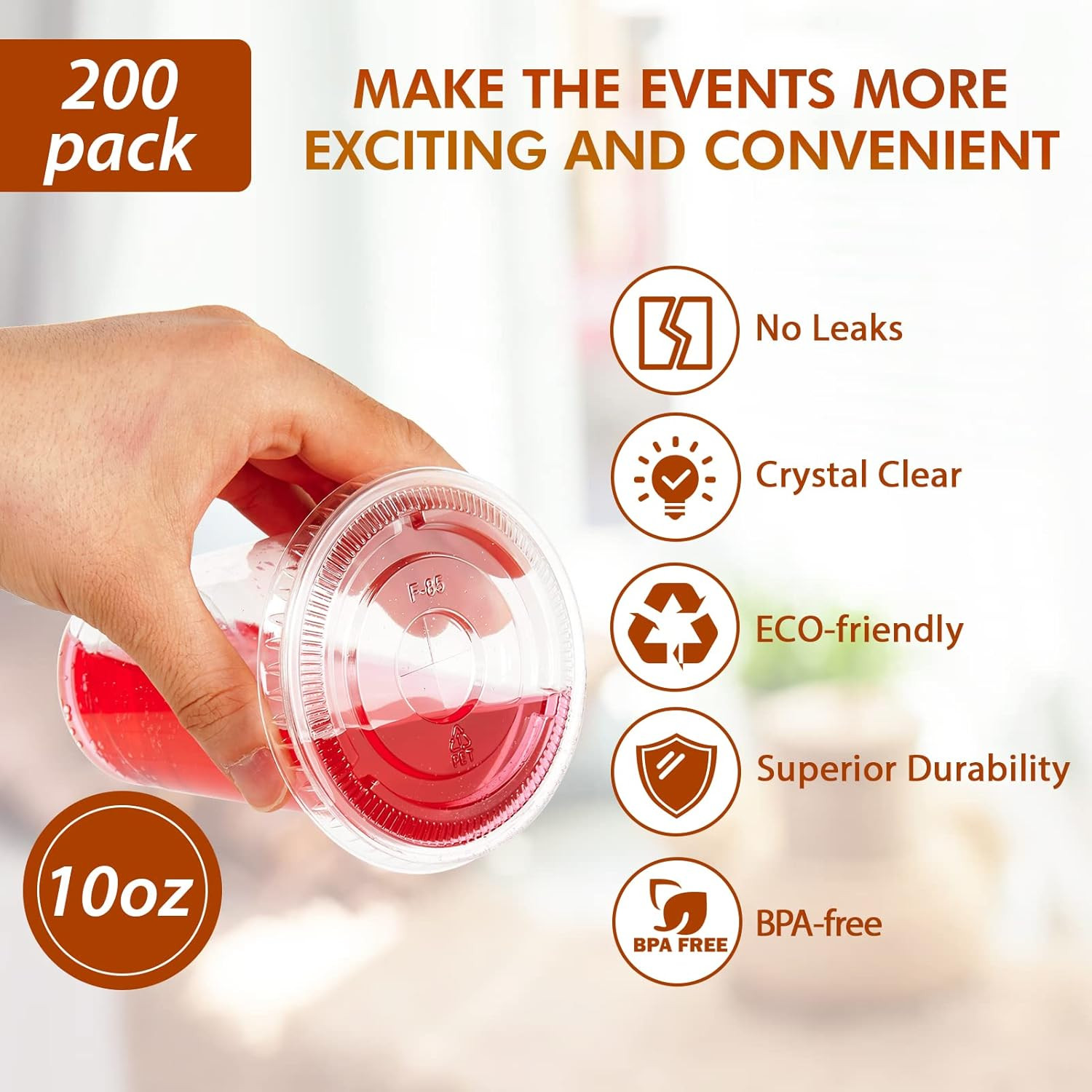 Lilymicky 200 Sets 10 oz Clear Plastic Cups With Flat Lids, 10 Ounce Disposable