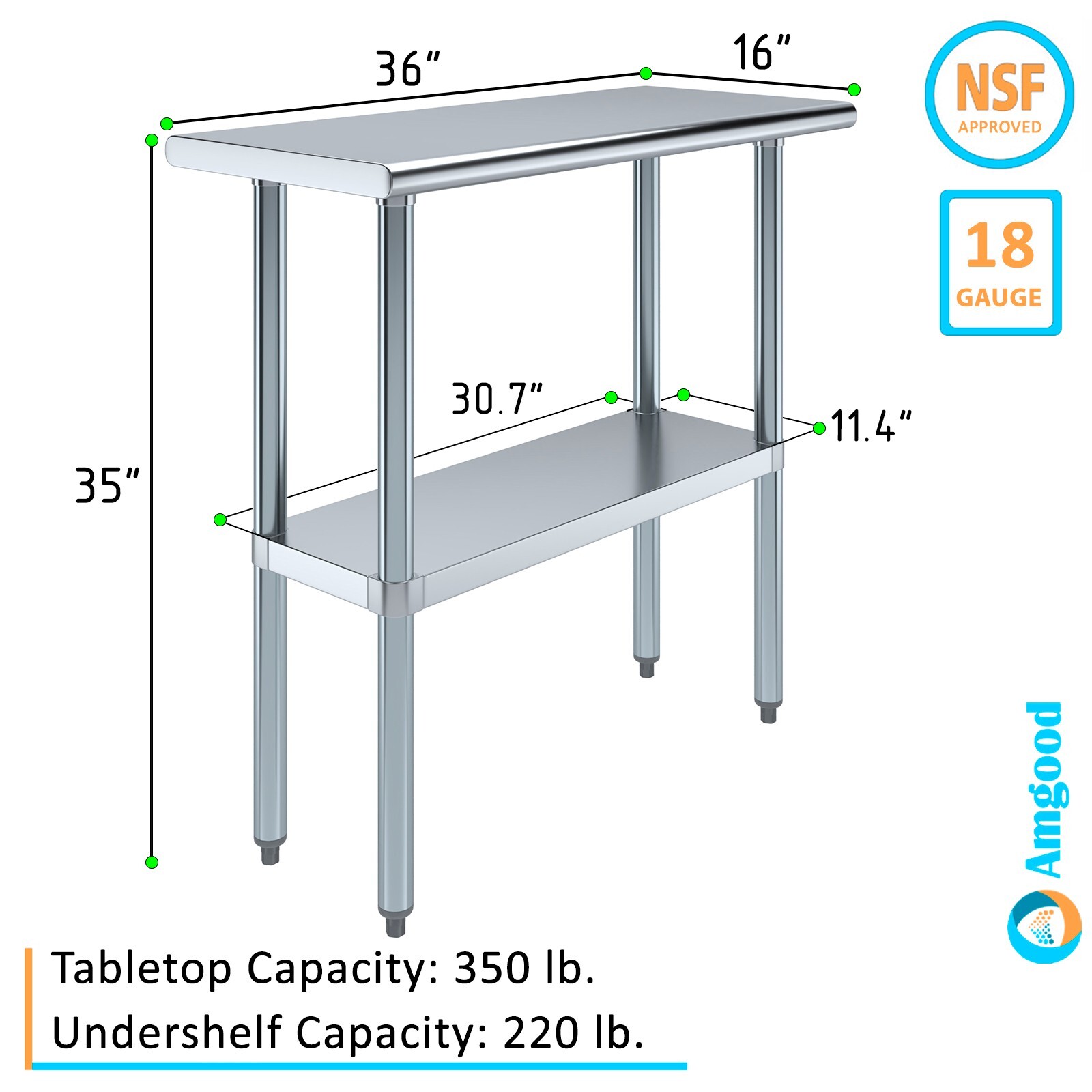 16 in. x 36 in. Stainless Steel Table