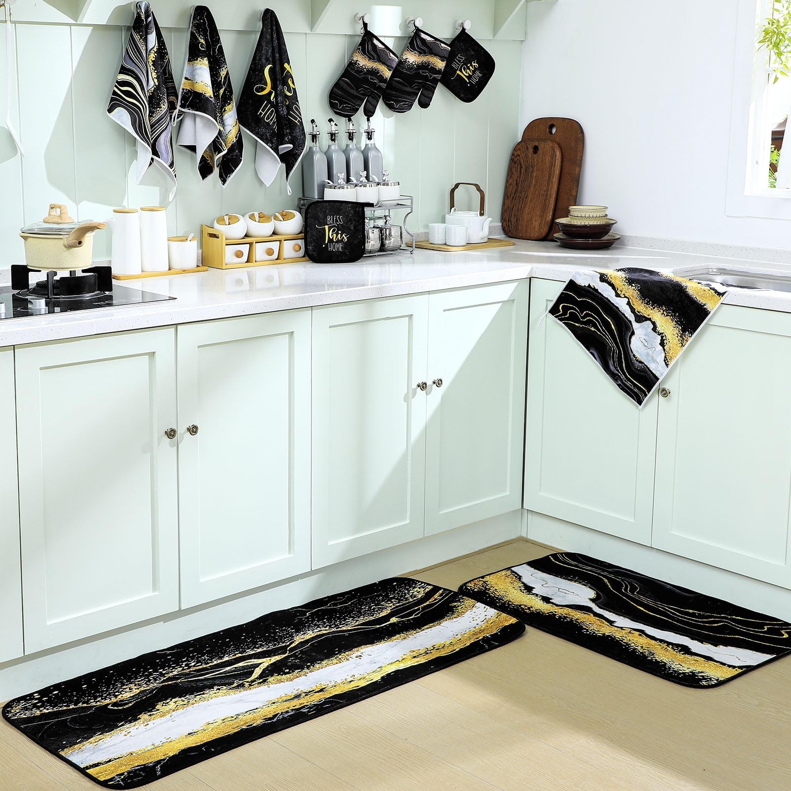 Fourluoo 10 Pcs Christmas Marble Farmhouse Kitchen Decor Accessories Set Marble