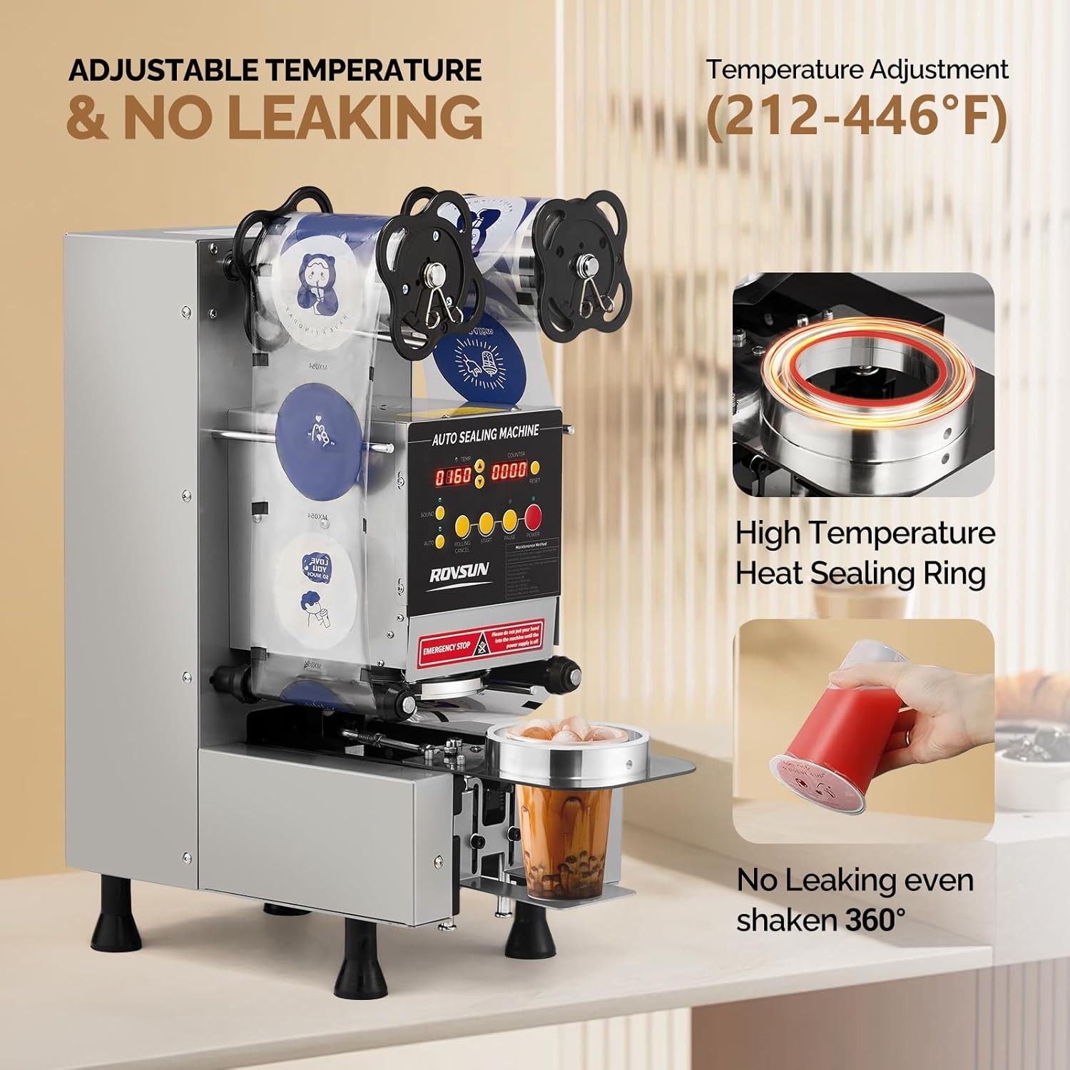 ROVSUN Commercial Electric Cup Sealing Machine Full Automatic Cup Sealer Machine