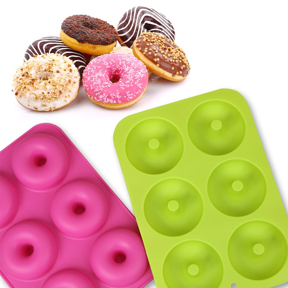 homEdge Silicone Donut Molds, 2-Pack of 10*7*1 inches, Pink and Green