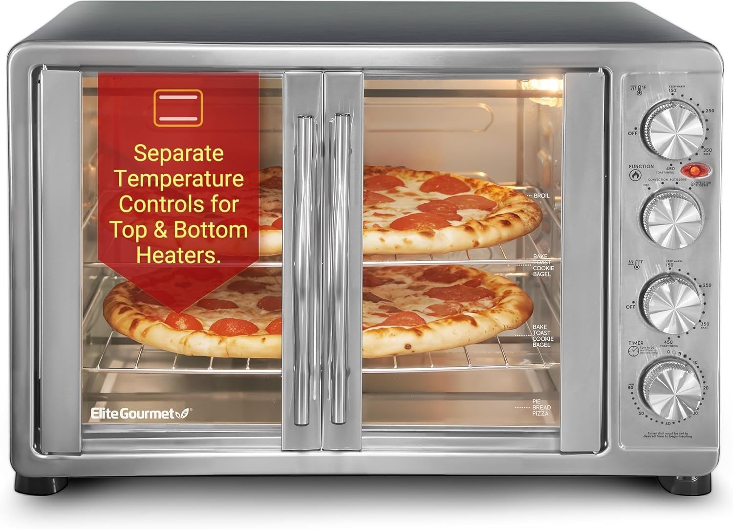 Stylish 47.5Qt French Door Convection Oven – 18-Slice & Rotisserie Function